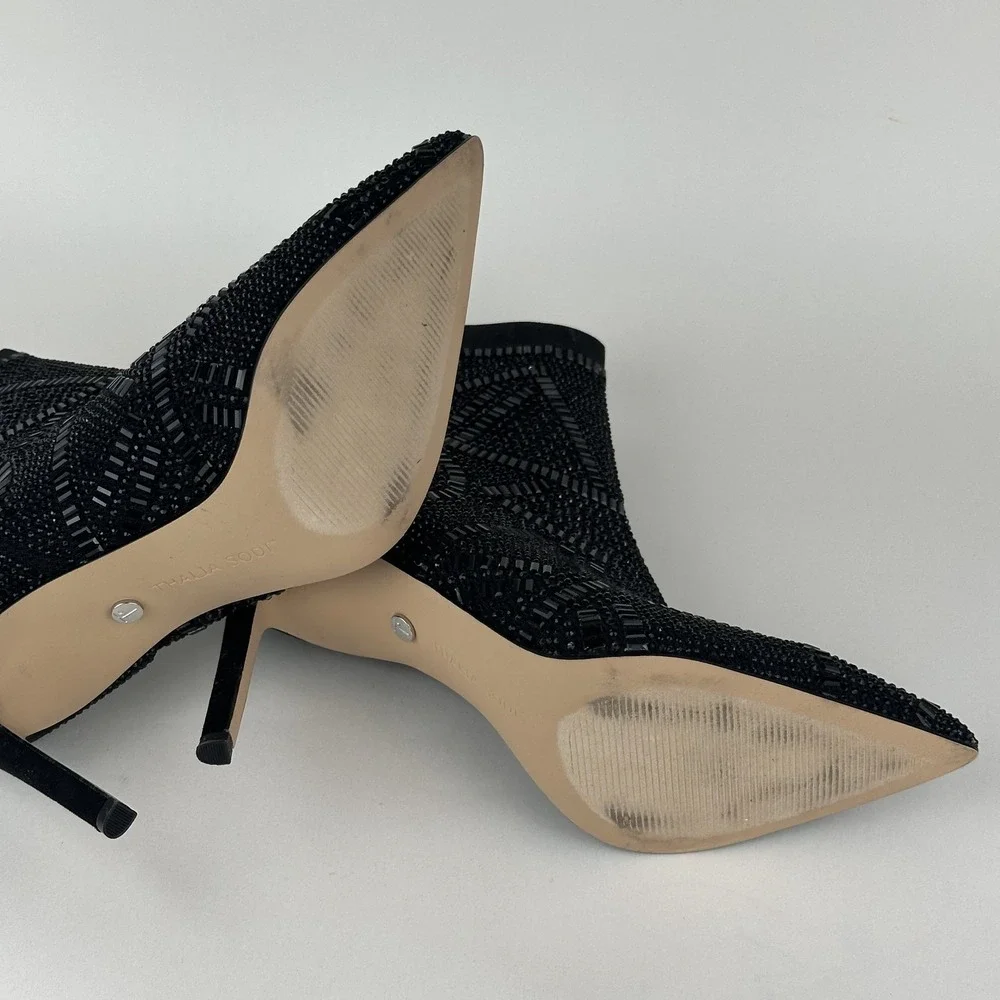 Thalia Sodi Kami Womens US 9 Embellished Heel Bootie Black Flyknit